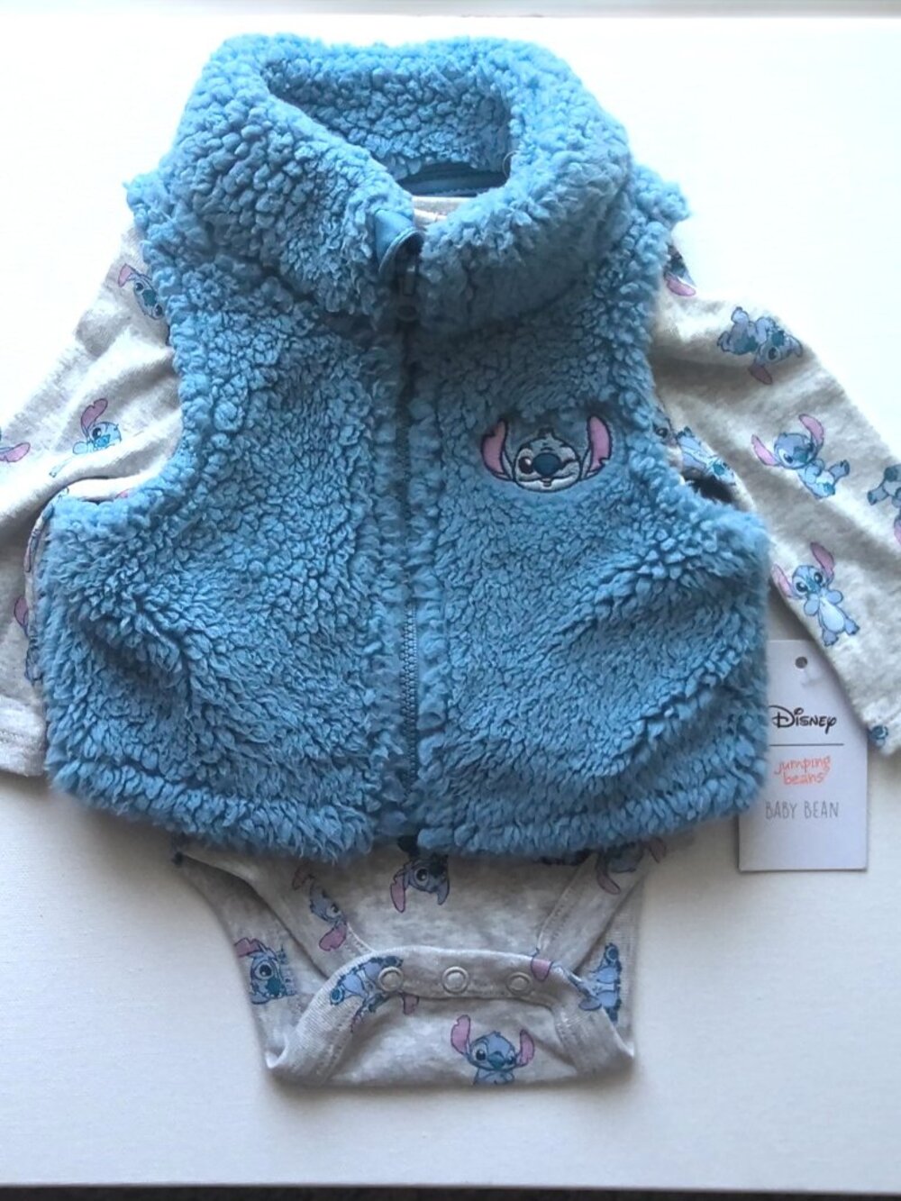 NWT Disney Jumping Beans Baby Bean Stitch Soft 2 Piece Set Blue Gray Pink NB